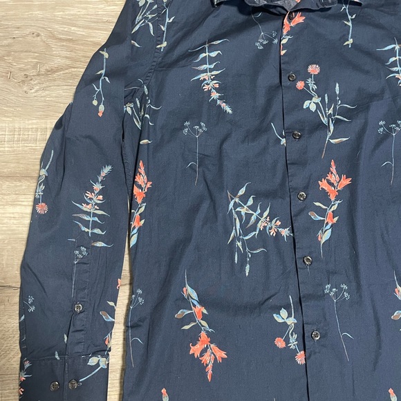 Perry Ellis Mens Poplin Botanical Long Sleeve Slim Fit Button Up Shirt Large - Picture 2 of 5